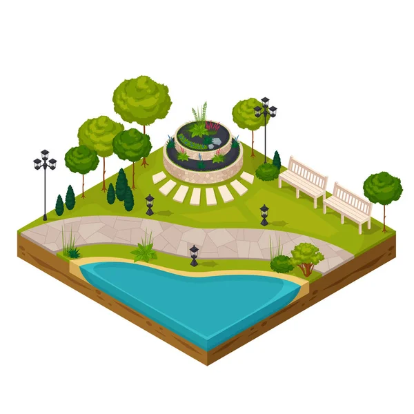 公園の風景の等尺性フラグメント — ストックベクタ