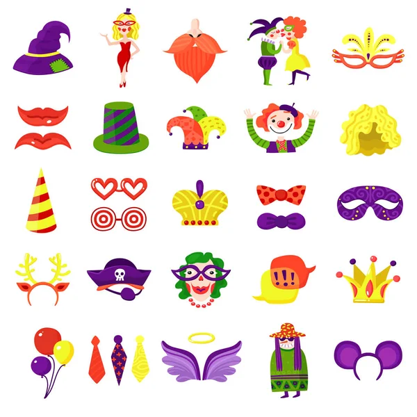 Carnaval mascarada grande colorido conjunto — Vector de stock