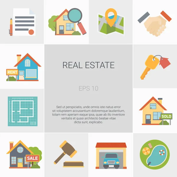 Real Estate Square ikoner Set — Stock vektor