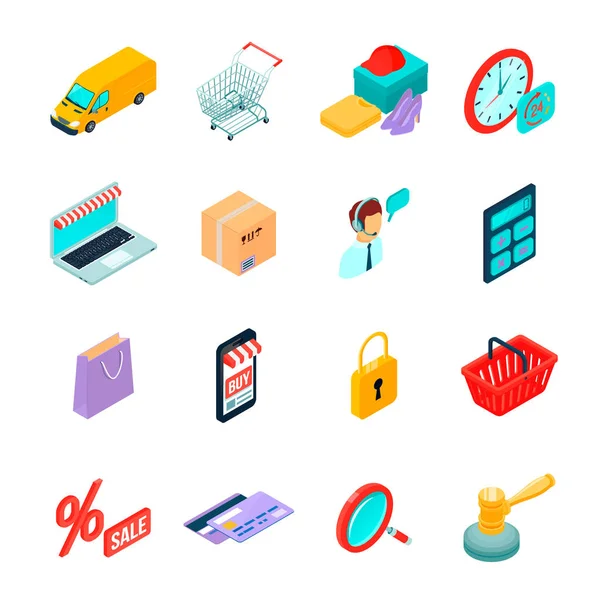 Electronic Commerce Shopping Isometric Icons — Stock Vector