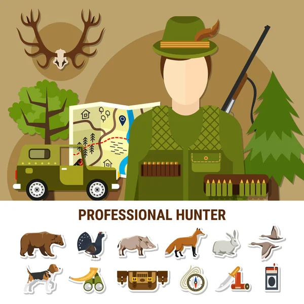 Professional Hunter Concept Illustration — Stock Vector