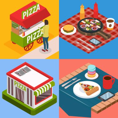 Pizzacı izometrik tasarım konsepti