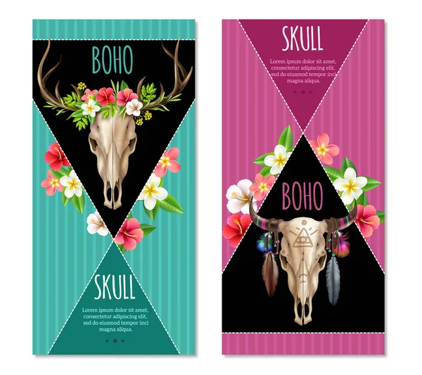 Conjunto de Banners de Caveira de vaca — Vetor de Stock