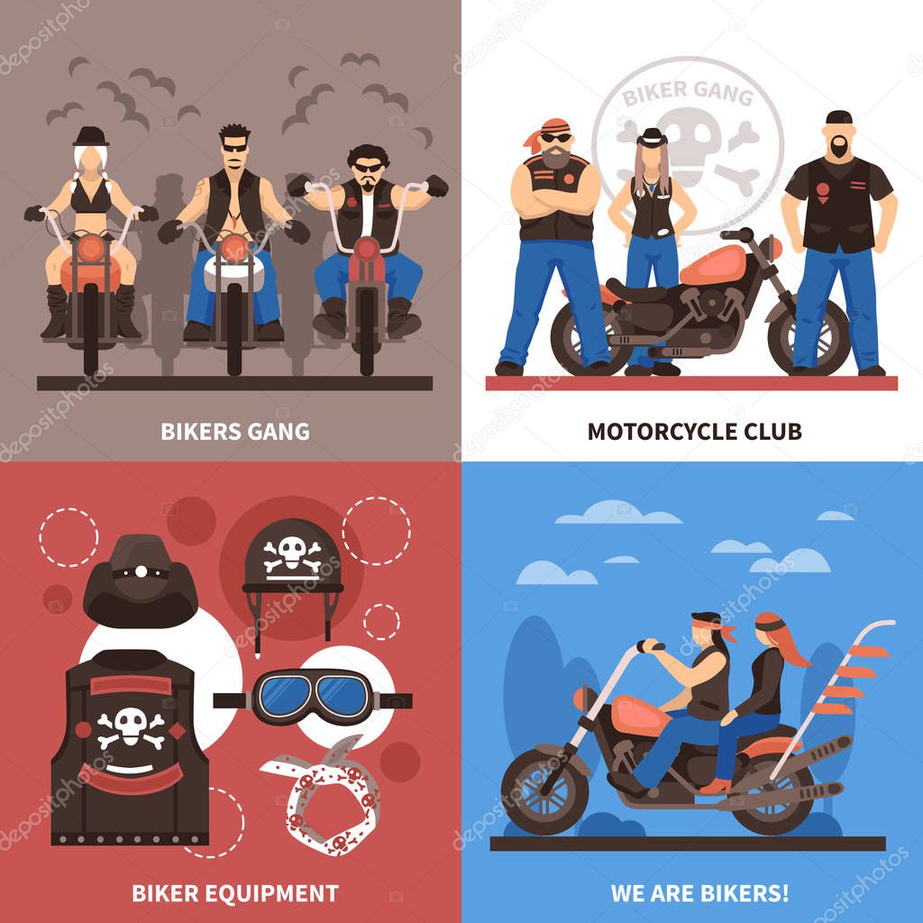 Bikers Concept Icons Set