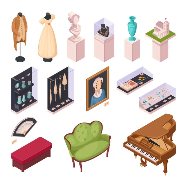 Museum Exhibition Isometric Icons Set — Stock Vector