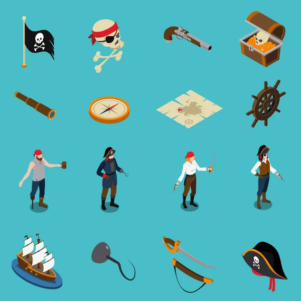 Pirates Isometric Icons — Stock Vector