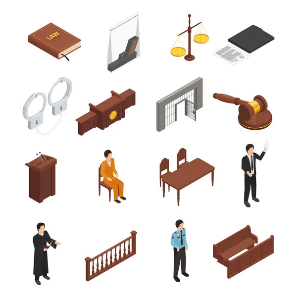 Law Justice Isomric Icons Set — Vettoriale Stock