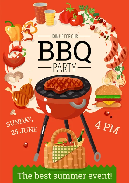 BBQ Barbecue Party Announcement Poster — Stock Vector