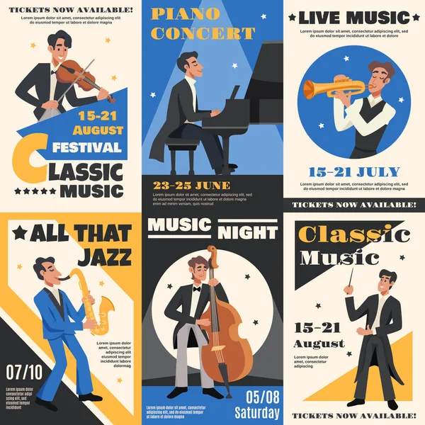 Ensemble de bannière d'affiche de musicien — Image vectorielle