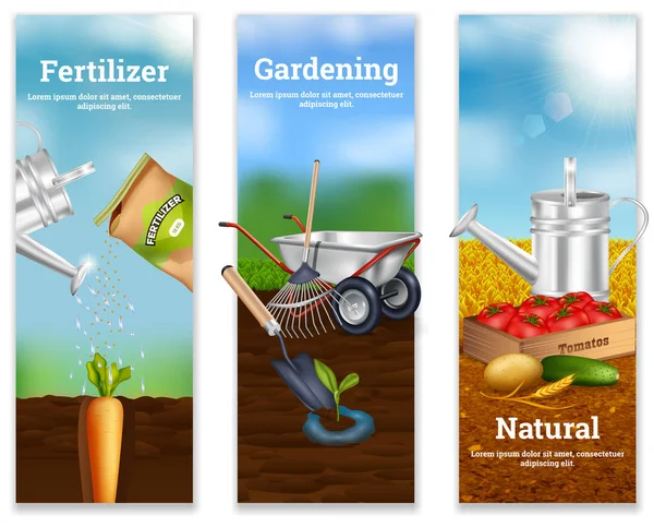 Tres banners verticales de agricultura — Archivo Imágenes Vectoriales