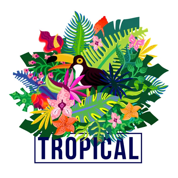 Tropical Exotic Plants Colorful Composition — Stock Vector