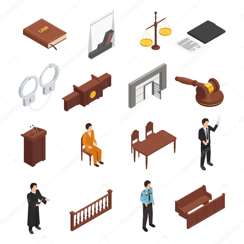 Law Justice Isometric Icons Set 