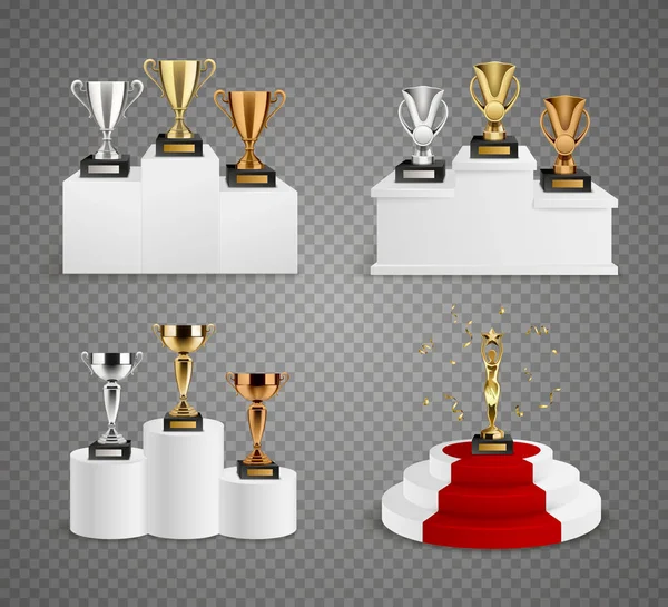 Trofeos en pedestales Set de diseño realista — Vector de stock