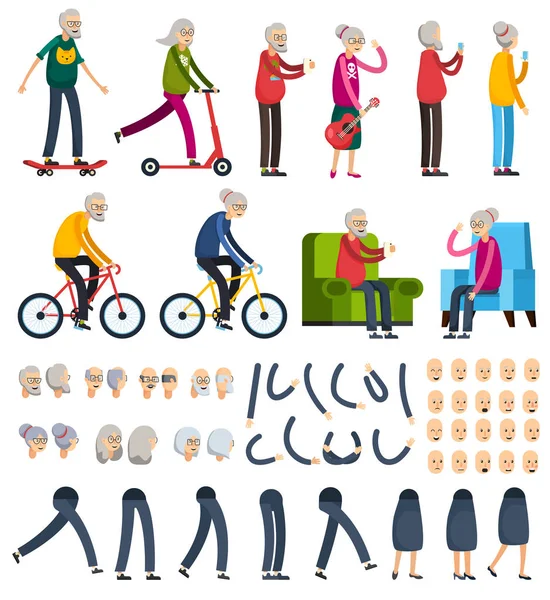Elderly People Orthogonal Constructor Icons — Stock Vector