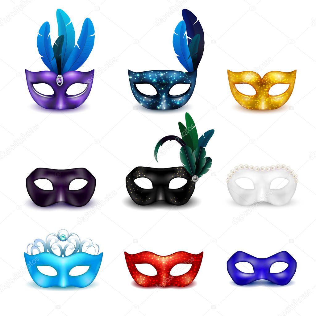 Masquerade Mask Realistic Icon Set