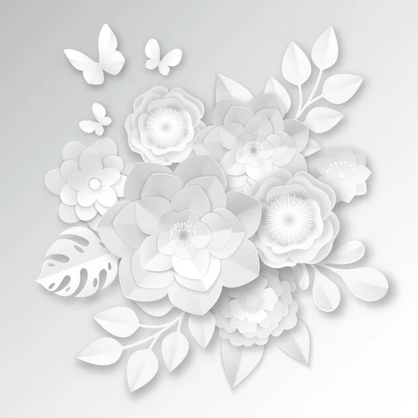 Livro branco Flores Composição Cartão — Vetor de Stock
