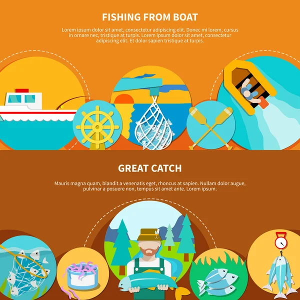 Barco de pesca Banners horizontales — Vector de stock