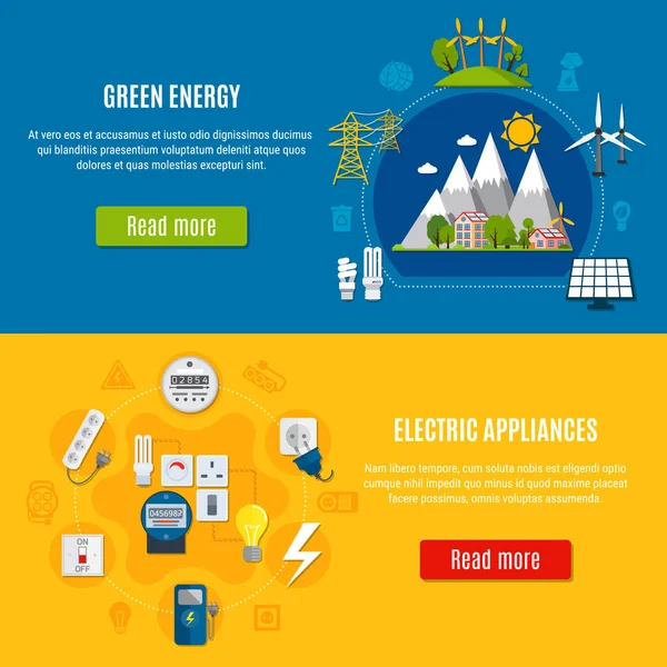 Banners de energía verde y aparatos eléctricos — Archivo Imágenes Vectoriales