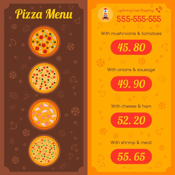 Menu restaurante pizza — Vetor de Stock