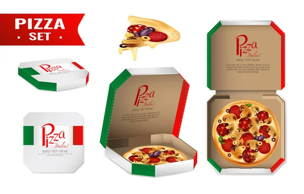 Pizza in vendita Set realistico — Vettoriale Stock