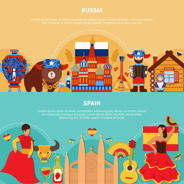 Rusia España Banners de Viaje — Vector de stock