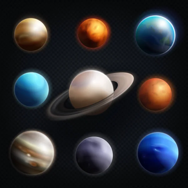 Planet Realistic Icon Set — Stock Vector