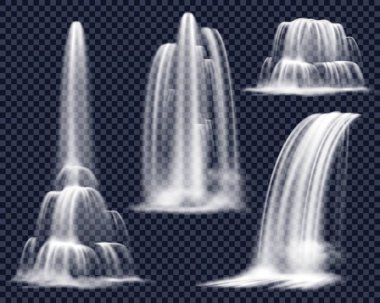 Realistic Waterfalls On Transparent Background Set clipart
