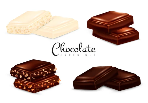 Conjunto de tipos de chocolate realista —  Vetores de Stock