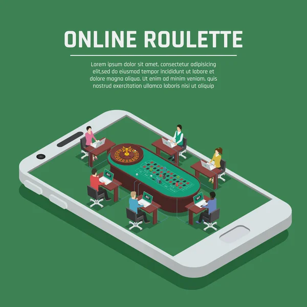 Online Roulette Isometric Smartphone Poster — Stock Vector