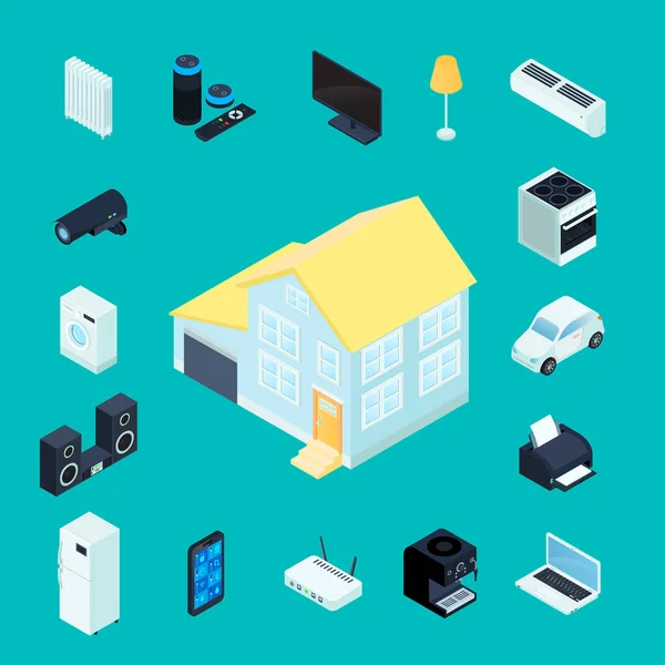 Smart Home Icônes décoratives isométriques — Image vectorielle