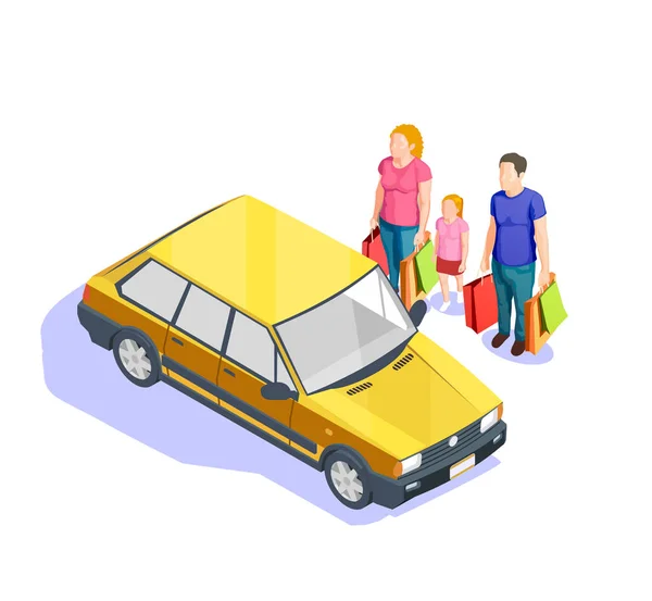 Människor Shopping isometrisk Illustration — Stock vektor