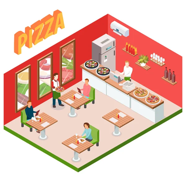 Isometrisk Pizzeria bakgrund — Stock vektor