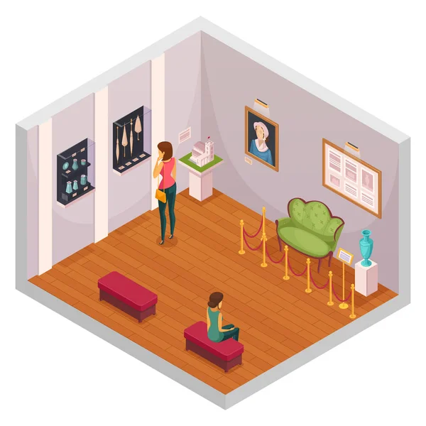 Museum Exhibition Isometric Composition — Stock Vector