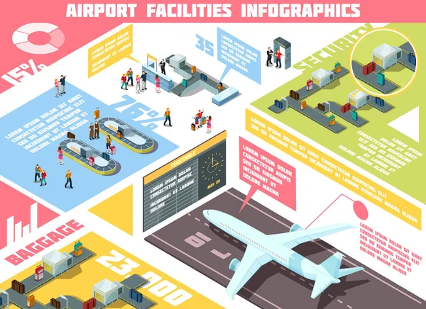Infografis Isometrik Bandara - Stok Vektor