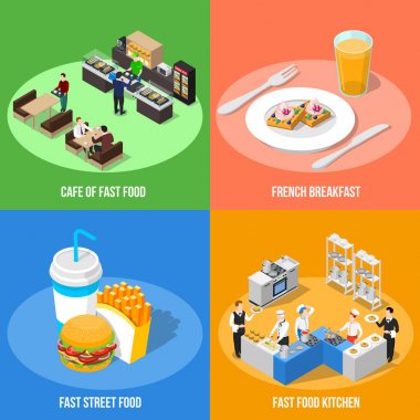 Fast Food 2 x 2 izometrik tasarım konsepti 