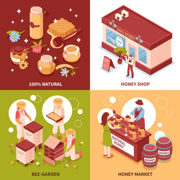 Honey Production 4 Isometric Icons — Stock Vector