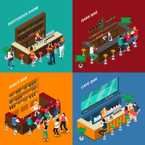 People In Bar Isometric 2x2 Design Concept — Stock Vector