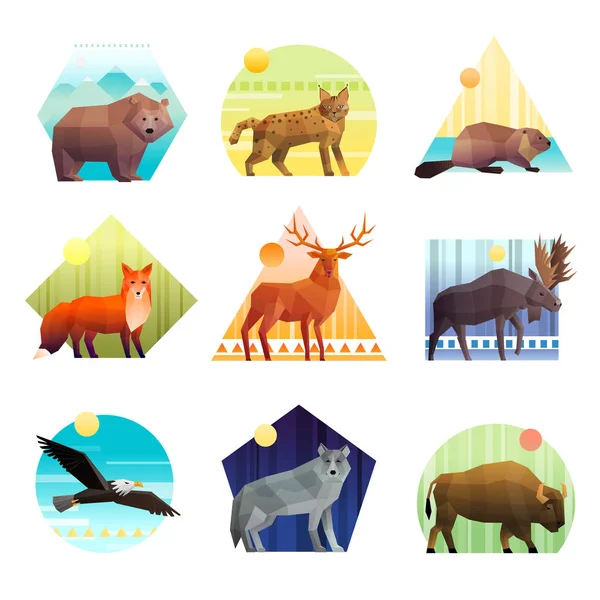 Set di emblemi poligonali per animali — Vettoriale Stock