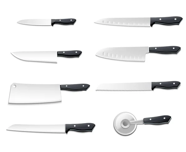 Juego de iconos de cuchillos realistas — Vector de stock