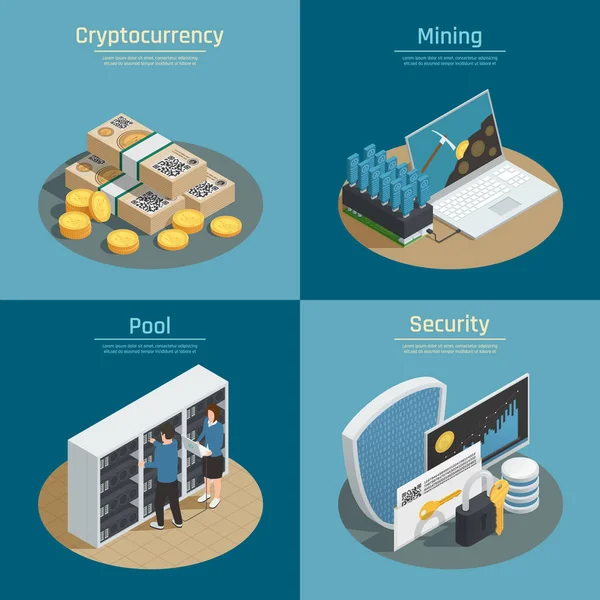 Compositions isométriques crypto-monnaie — Image vectorielle