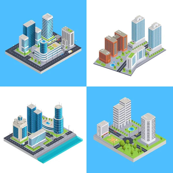 Modern City Isometric Compositions — Stock Vector