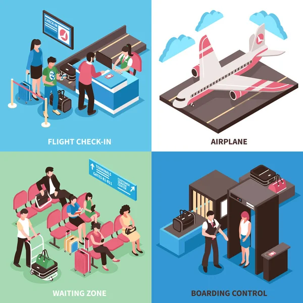 Airport Departure Concept Isometric Design — Stock Vector