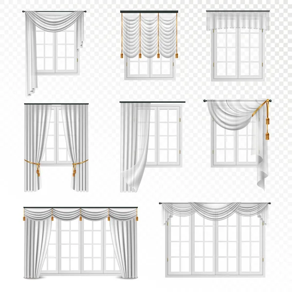 Realistic Curtain Windows Set — Stock Vector