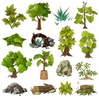 Trees Plants Landscape Gardening Elements Collection  clipart