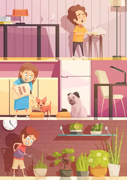 Juego de banners de dibujos animados de limpieza para niños — Vector de stock