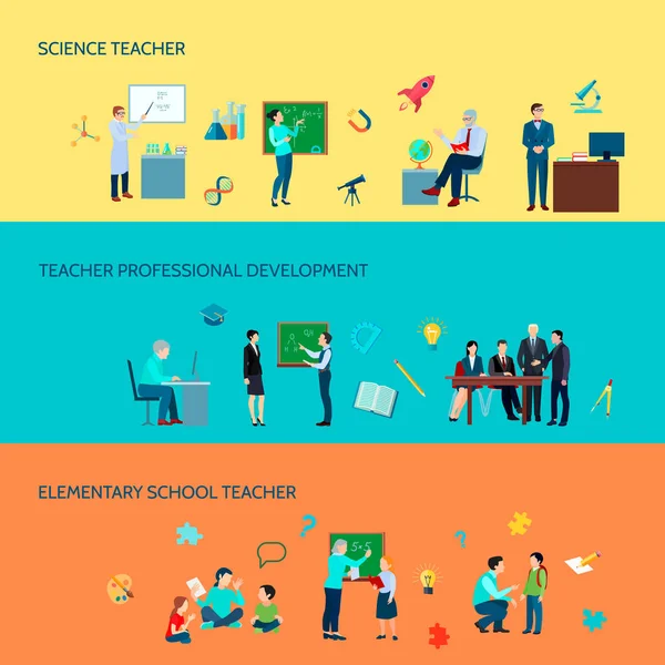 Ensemble de bannières plates pour enseignant d'école — Image vectorielle