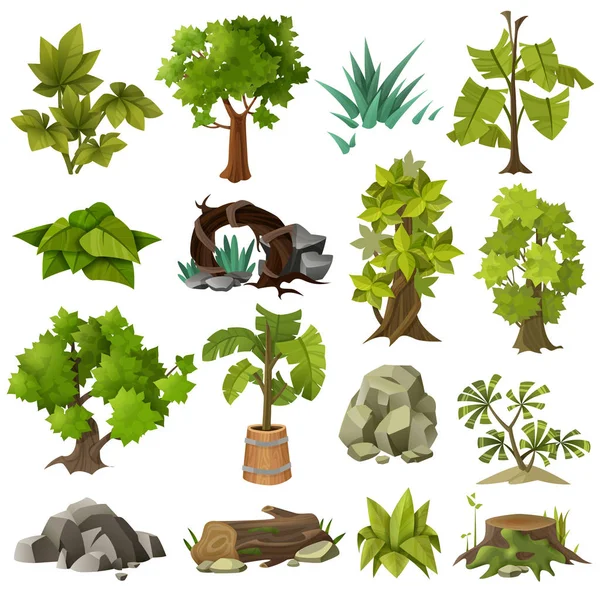Trees Plants Landscape Gardening Elements Collection — Stock Vector