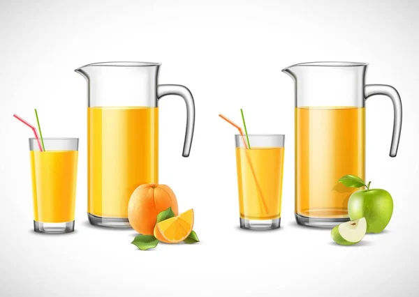 Kannen met appel- en sinaasappelsap — Stockvector