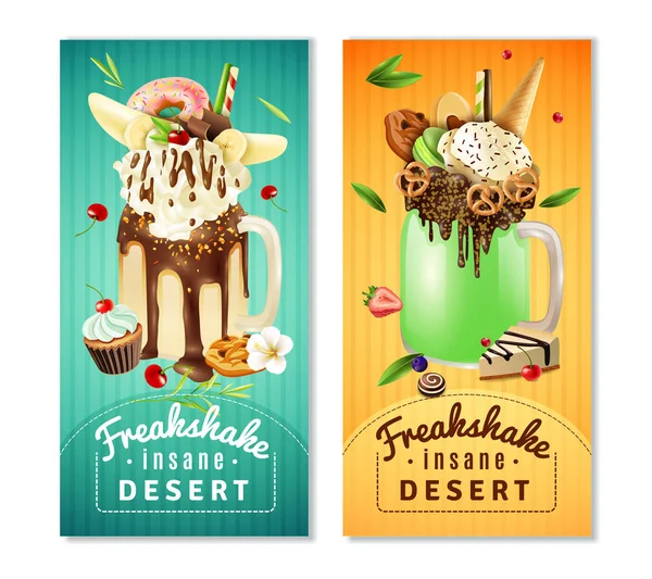 Extreme Freakshake krankzinnig Dessert Banners Set — Stockvector