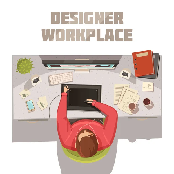 Designer Workplace Cartoon Concept — Stock Vector